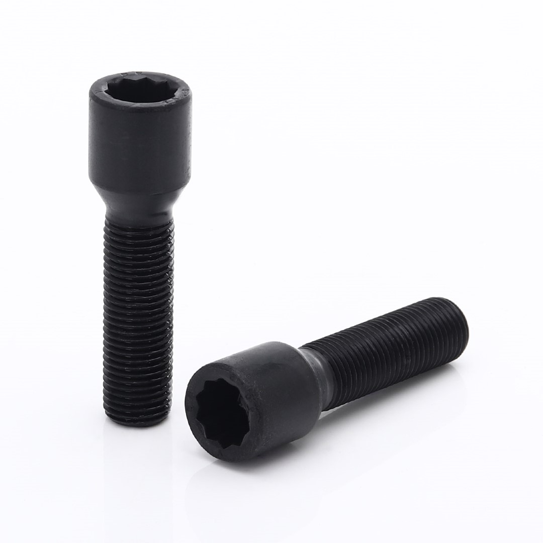 Set of 10 BLACK star bolts 50mm 14x1,5 + Key Set of 10 BLACK star bolts 50mm 14x1,5 + Key